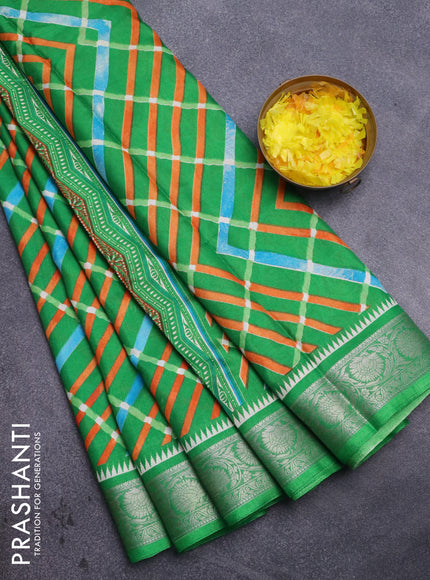 Semi dola saree green with allover leheriya style pattern and zari woven border