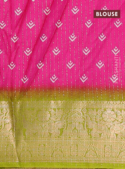 Semi dola saree pink and lime green with allover zari weaves & floral prints and zari woven border