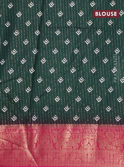 Semi dola saree green and pink with allover zari weaves & floral prints and zari woven border