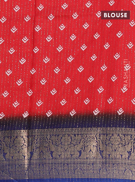 Semi dola saree red and blue with allover zari weaves & floral prints and zari woven border