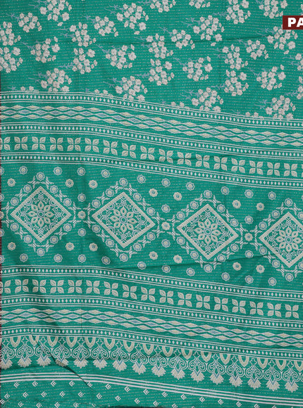 Semi dola saree teal green and red with allover zari weaves & floral prints and zari woven border