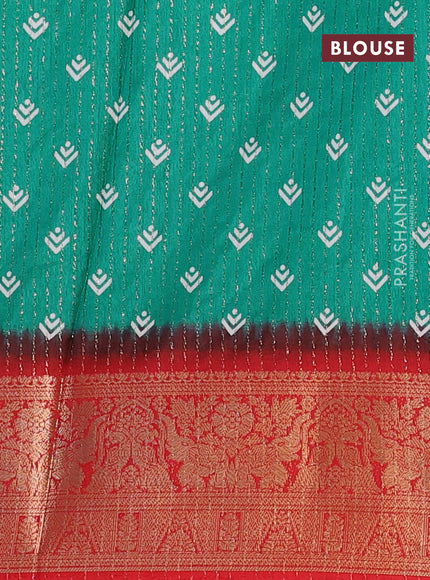 Semi dola saree teal green and red with allover zari weaves & floral prints and zari woven border