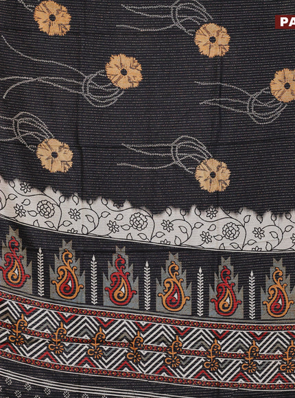 Semi dola saree black and maroon with allover zari weaves & butta prints and zari woven border