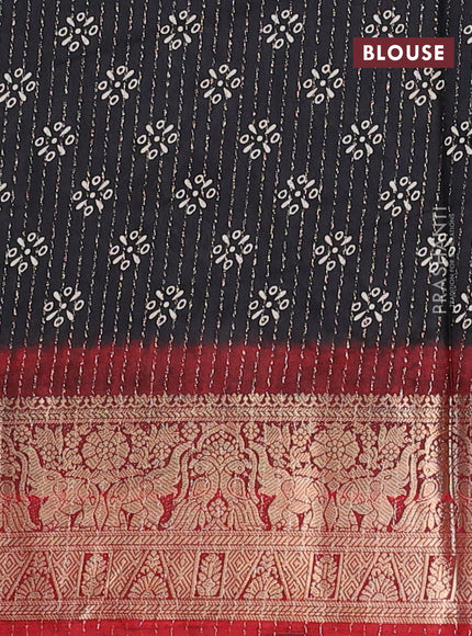 Semi dola saree black and maroon with allover zari weaves & butta prints and zari woven border