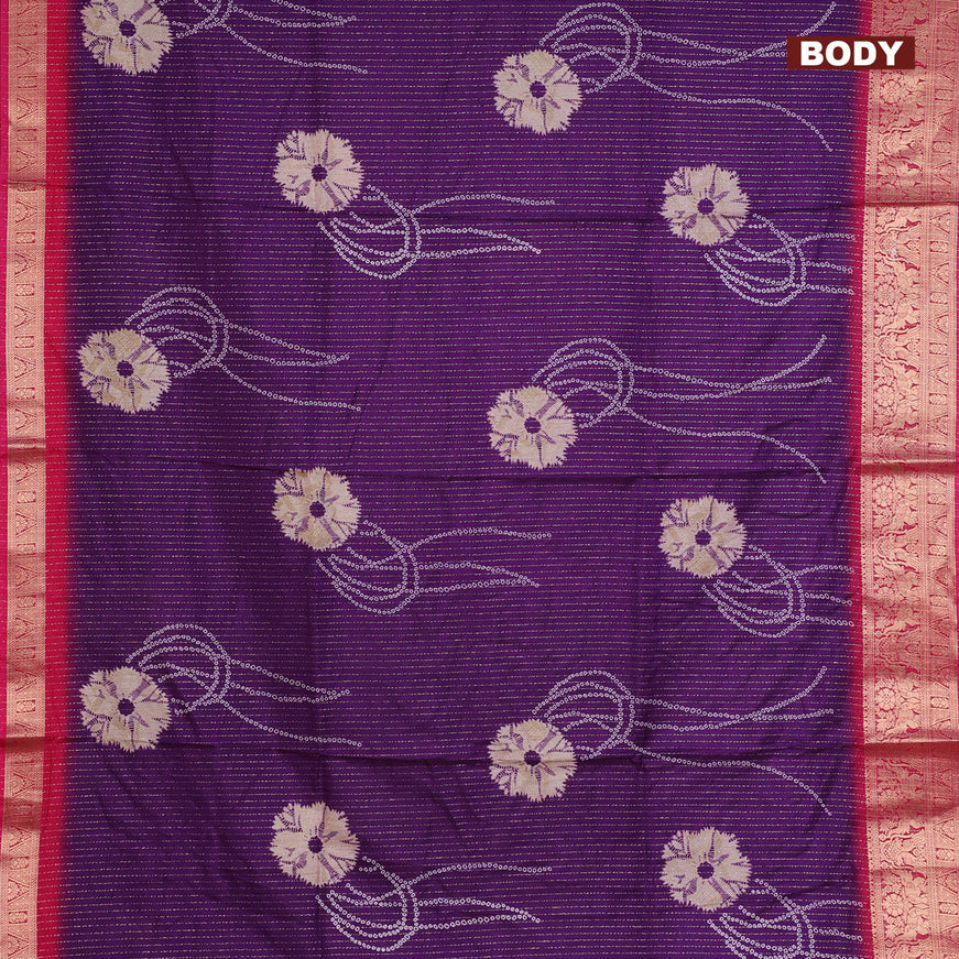 Semi dola saree violet and pink with allover zari weaves & butta prints and zari woven border