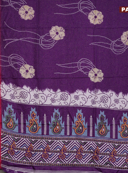 Semi dola saree violet and pink with allover zari weaves & butta prints and zari woven border