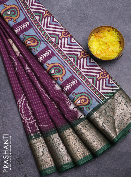 Semi dola saree wine shade and green with allover zari weaves & butta prints and zari woven border