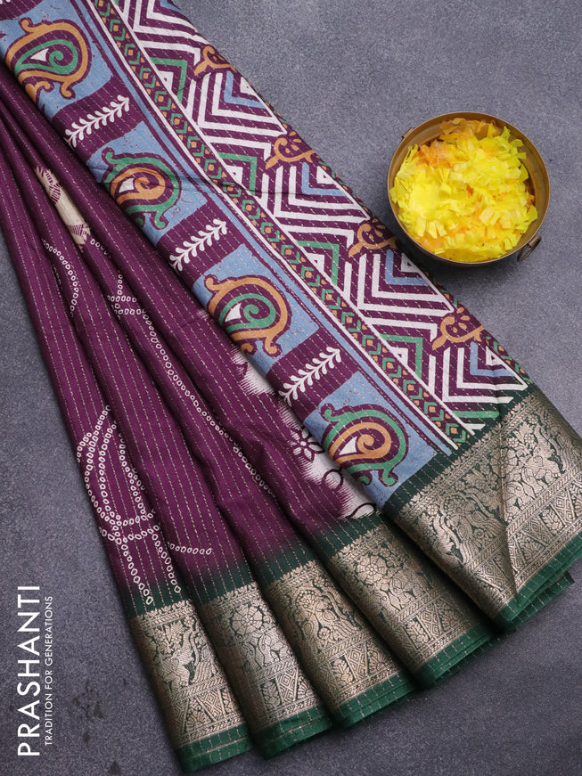 Semi dola saree wine shade and green with allover zari weaves & butta prints and zari woven border