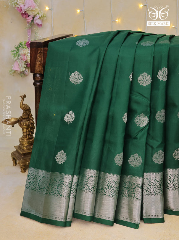 Pure kanchipuram silk saree green and maroon with silver zari woven buttas and silver zari woven border