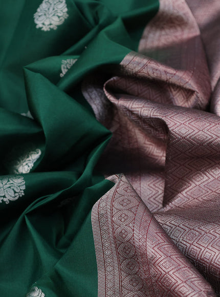 Pure kanchipuram silk saree green and maroon with silver zari woven buttas and silver zari woven border