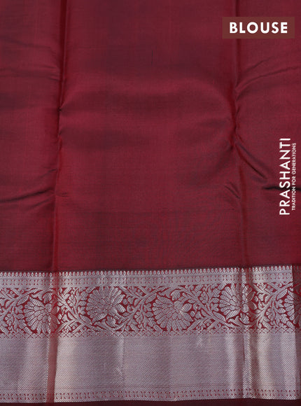 Pure kanchipuram silk saree green and maroon with silver zari woven buttas and silver zari woven border