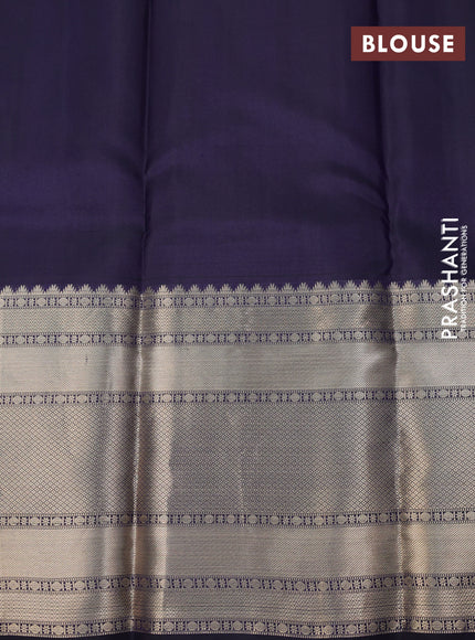 Pure kanchipuram silk saree dark blue with allover silver zari weaves and long zari woven border