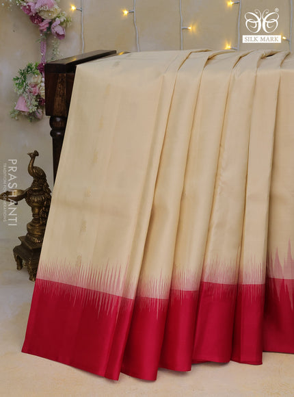 Pure kanchipuram silk saree cream with zari woven buttas and ganga jamuna border