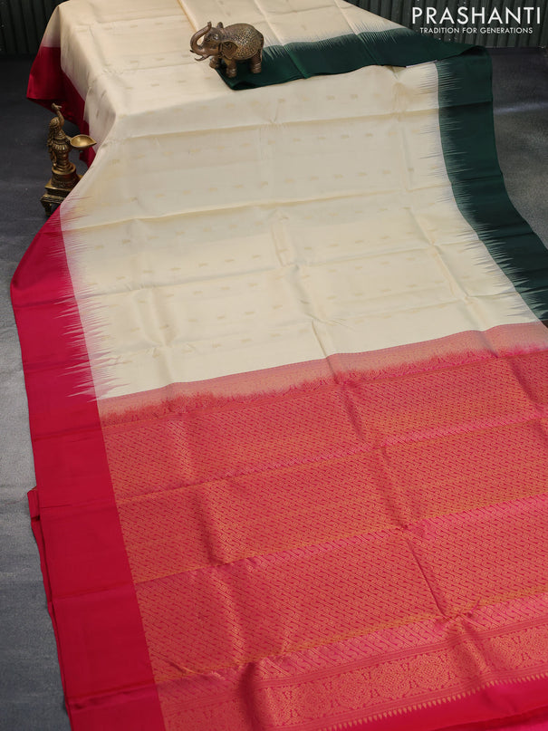 Pure kanchipuram silk saree cream with zari woven buttas and ganga jamuna border