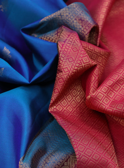 Pure kanchipuram silk saree cs blue and pink with zari woven buttas and zari woven butta border