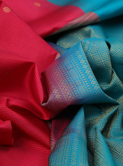 Pure kanchipuram silk saree pink and green with allover zari weaves and zari woven butta border