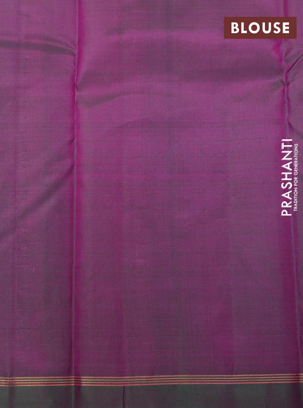 Pure kanchipuram silk saree dual shade of pinkish orange and dual shade of green with zari woven buttas and zari woven simple border