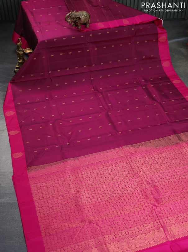 Pure kanchipuram silk saree dark magenta pink and pink with zari woven buttas and zari woven butta border