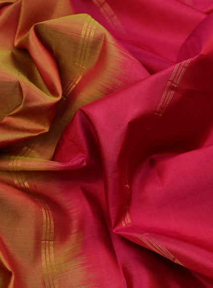 Pure kanchipuram silk saree dual shade of mustard and pink with plain body and simple border