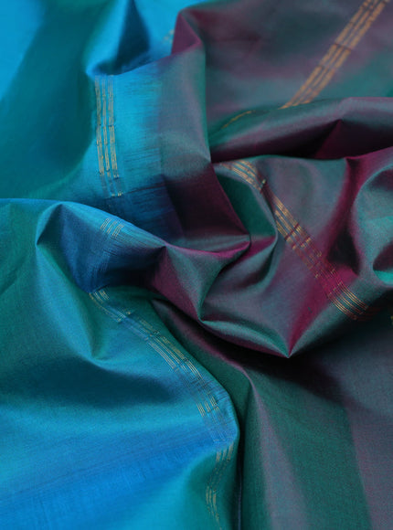 Pure kanchipuram silk saree teal blue and dual shade of pink with plain body and simple border