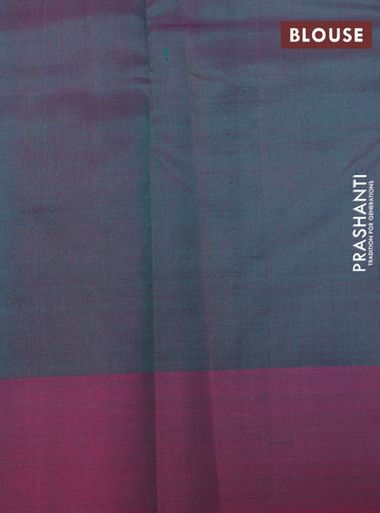 Pure kanchipuram silk saree teal blue and dual shade of pink with plain body and simple border