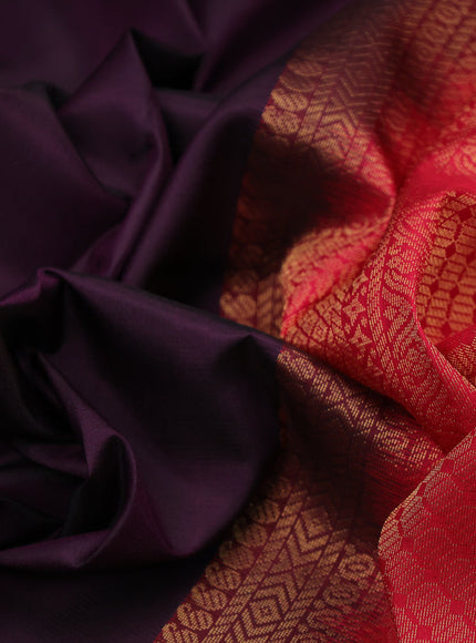 Pure kanchipuram silk saree deep jamun shade and red with zari woven buttas in borderless style