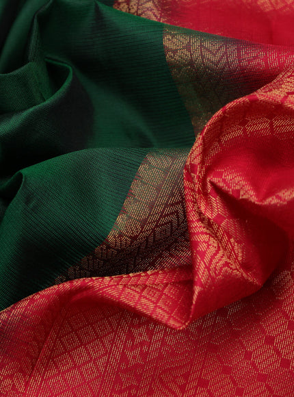 Pure kanchipuram silk saree green and red with zari woven buttas in borderless style