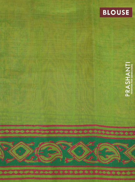 Silk cotton block printed saree dual shade of pinkish yellow and light green with allover prints and printed border