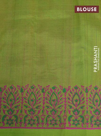 Silk cotton block printed saree pink and light green with allover prints and printed border