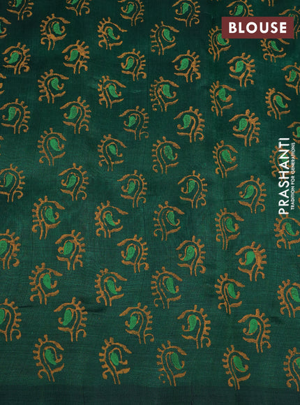 Silk cotton block printed saree green with butta prints and printed border