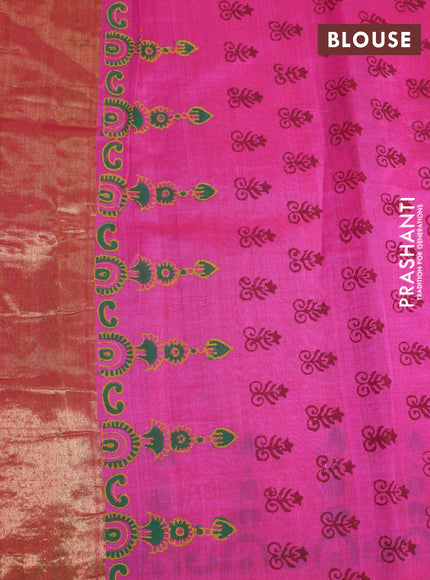 Silk cotton block printed saree dual shade of pink with allover prints and printed border