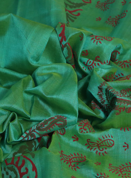 Silk cotton block printed saree dual shade of green with butta prints and printed border