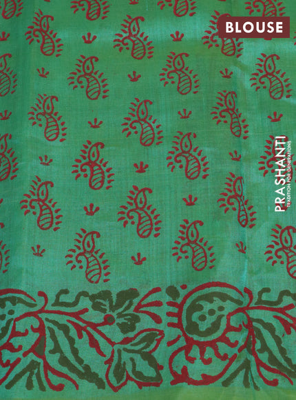 Silk cotton block printed saree dual shade of green with butta prints and printed border