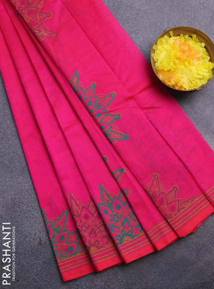 Silk cotton block printed saree dual shade of pink with butta prints and printed border