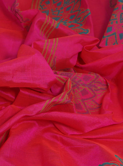 Silk cotton block printed saree dual shade of pink with butta prints and printed border