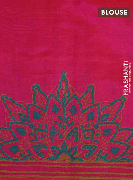 Silk cotton block printed saree dual shade of pink with butta prints and printed border