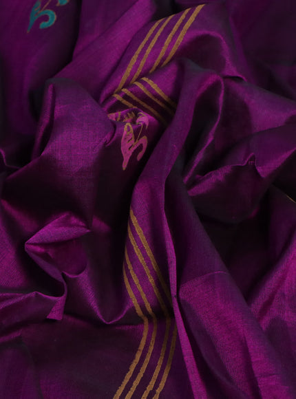 Silk cotton block printed saree purple with butta prints and printed border