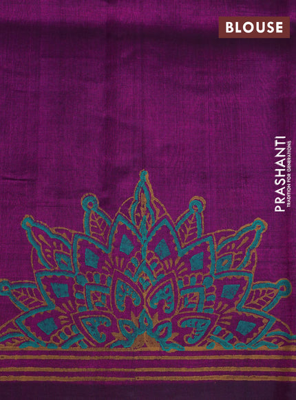 Silk cotton block printed saree purple with butta prints and printed border