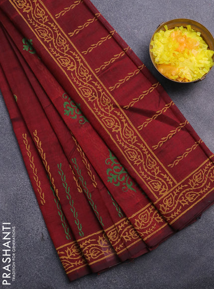 Silk cotton block printed saree deep maroon with butta prints and printed border