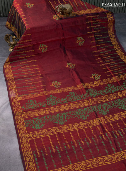 Silk cotton block printed saree deep maroon with butta prints and printed border