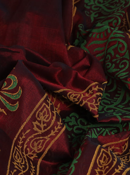 Silk cotton block printed saree deep maroon with butta prints and printed border