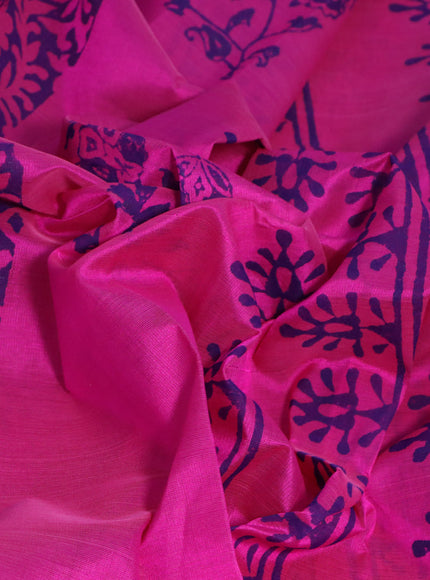 Silk cotton block printed saree pink and dual shade of blue with allover prints and printed border