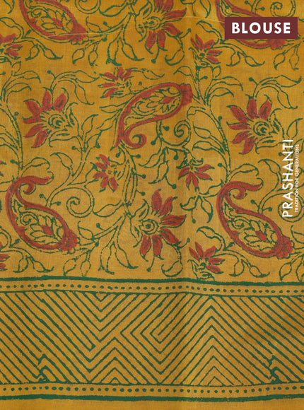 Silk cotton block printed saree mustard yellow with butta prints and printed border