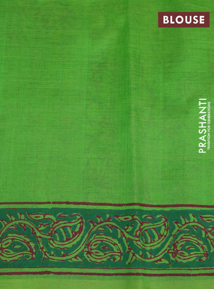 Silk cotton block printed saree parrot green with allover box type butta prints and printed border