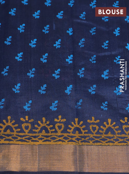 Silk cotton block printed saree elephant grey with butta prints and zari woven border