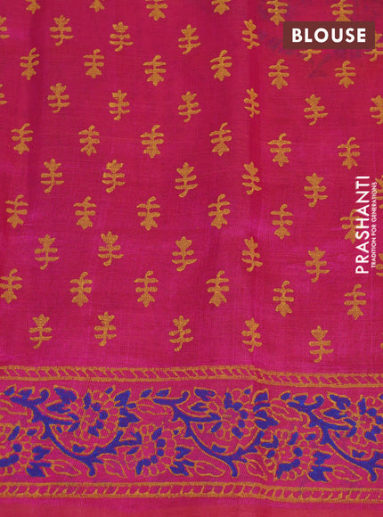 Silk cotton block printed saree pink with floral butta prints and printed border