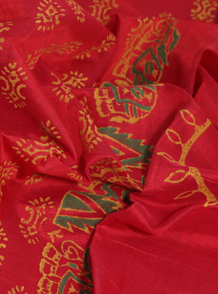 Silk cotton block printed saree red and peach shade with allover prints and printed border