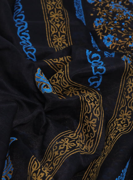 Silk cotton block printed saree black with butta prints and printed border