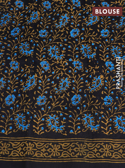 Silk cotton block printed saree black with butta prints and printed border