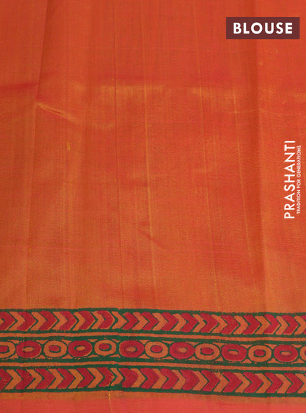 Silk cotton block printed saree dual shade of orange with allover box type butta prints and printed border